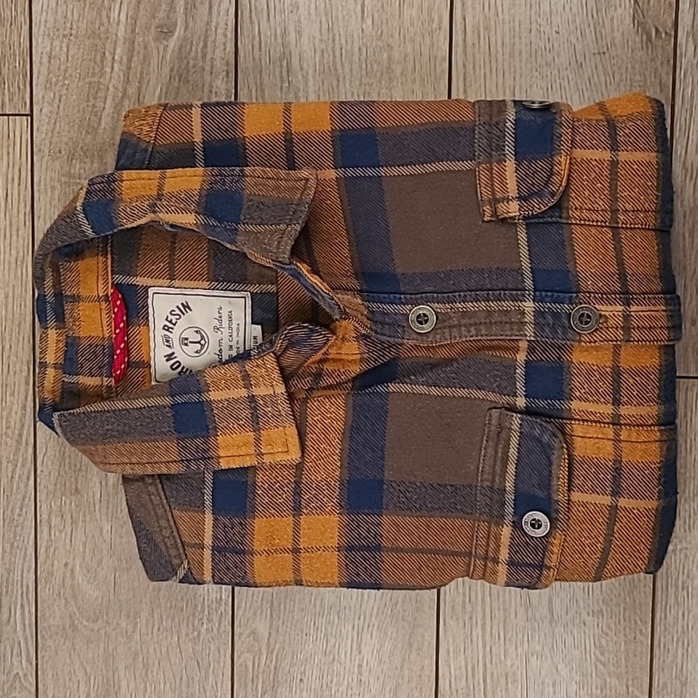 Iron & Resin Mustard Navy Brown Plaid Flannel Shirt